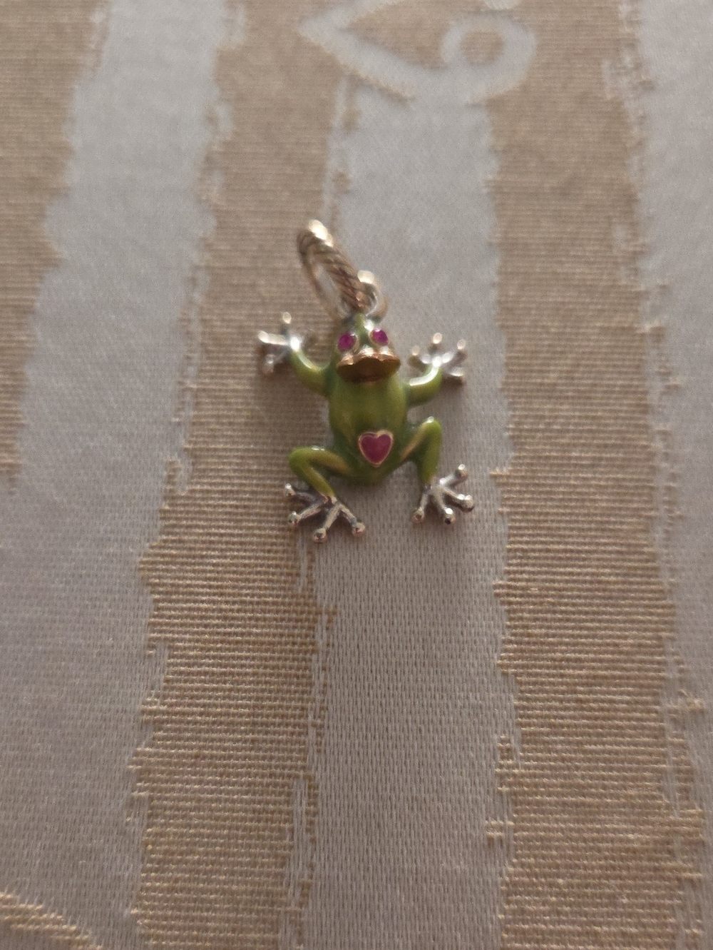 BRIGHTON Enamel Frog Charm Pendant with Pink Heart